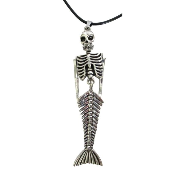 New Skeleton Mermaid Articulated Pendant Necklace Black Cord  Gothic Whimsygoth - Picture 4 of 6
